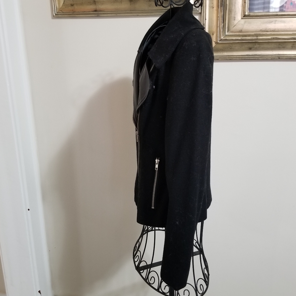 Black Rivet Wool Blend Motorcycle Jacket. Size: XS. - Picture 3 of 7